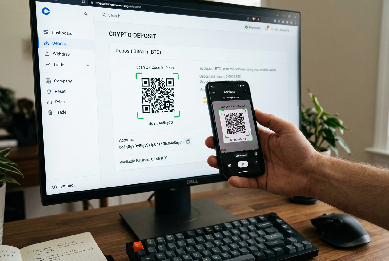 Osoba skanująca kod QR na ekranie monitora przy użyciu smartfona